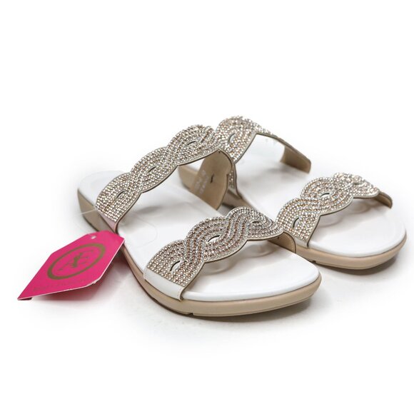 AE Rhinestone Glitter Slide Sandals Duo Band White Gold Silver Bling Festival - Picture 5 of 9